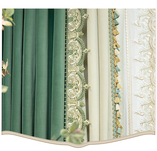 French flangette thick bean green velvet cloth curtain tulle panel drape C1262 - Picture 11 of 12