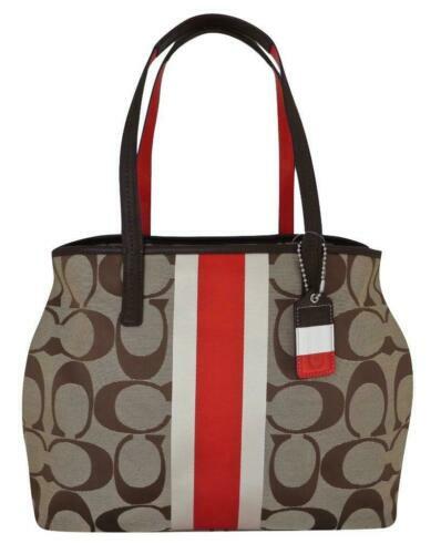 2008 Coach Hamptons Optic Signature Stripe Carryall F13337, Brown