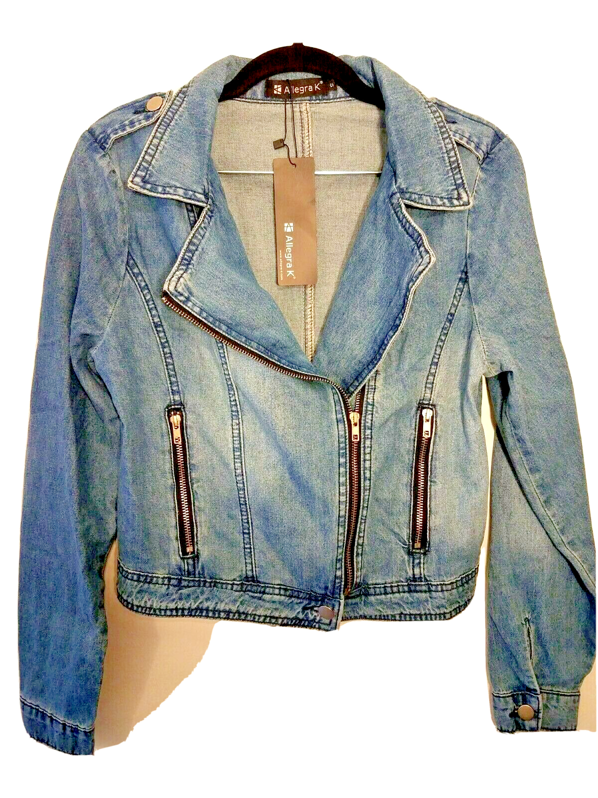 Moto Denim Jacket for Women Size Small New with Tags Stylish and Sleek Design-image