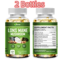 Organic Lions Mane Mushroom 240 Caps Nootropic Brain Memory Focus Immune Support