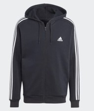 adidas Essentials Fleece 3-Stripes Full Zip Men's Hoodie - Black, M