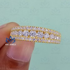 1.2ctw Round Cut VVS1 Moissanite Eternity Engagement Band 14k Yellow Gold Plated