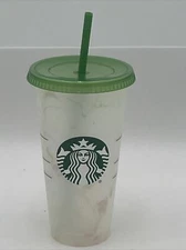 Starbucks Summer 2020 Color Changing Cold Cup Green Lid Straw Swirl Marble EUC