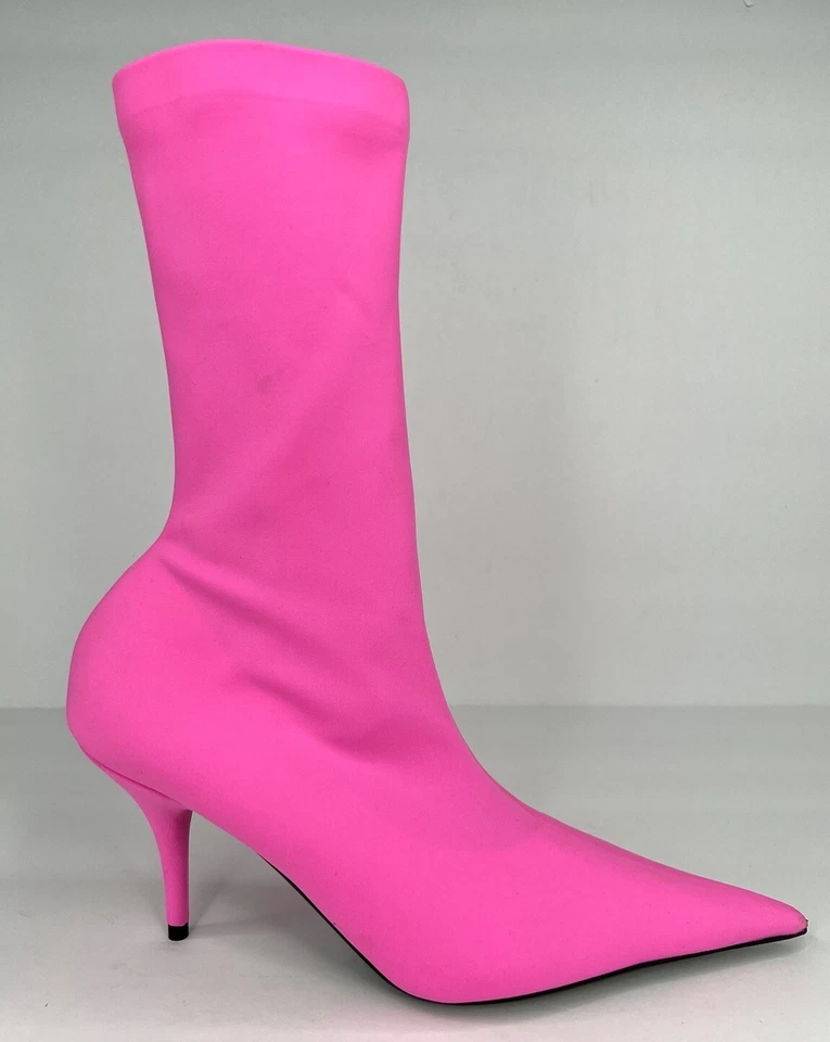 Balenciaga Cuchillo Botín Spandex Mate Fluo Rosa Gatito Tacón Barbie Botas EU 37 Foto 4 de 4