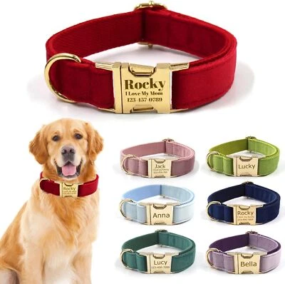 THEPRICECRUNCHER Personalised Velvet Dog Collar Custom Pet Name Engraving Puppy Collar with Name