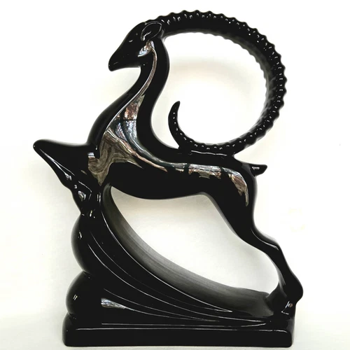 Vtg Haeger Potteries Art Deco Revival Glossy Black Leaping Gazelle #305/6044 19"