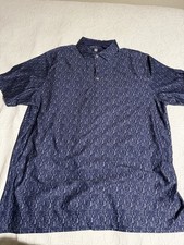 Hickey Freeman Golf Polo Shirt Men's L/G Blue White Geometric Short Sleeve