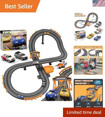 Slot Car Race Track Sets with 1:64 Scale High-Speed Cars and Circular Slope T...