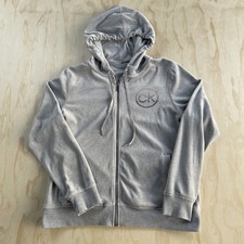 Calvin Klein Hoodie Womens Large Gray Full Zip Fleece Rhinestone Logo Sweatshirt