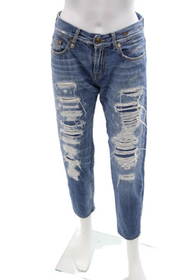R13 Womens Boyfriend Cropped Jeans Blue Mid Rise Size 26