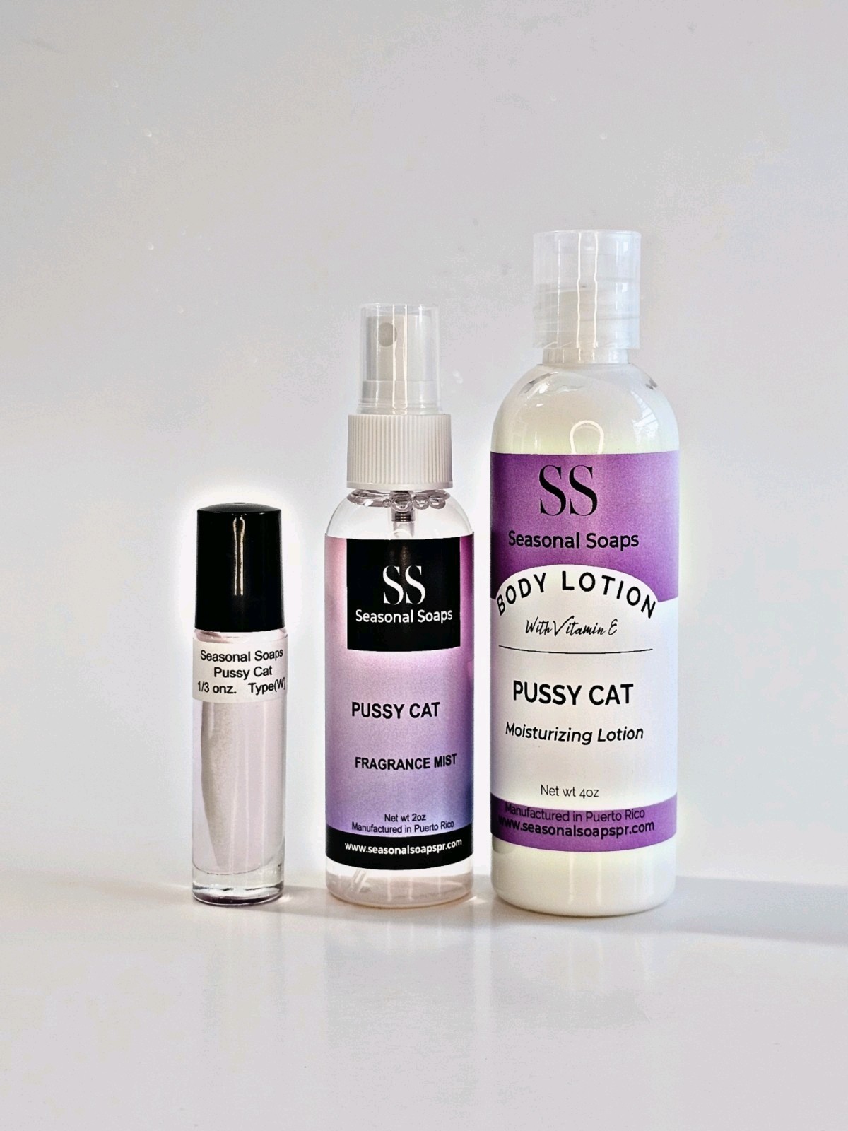 Pussy Cat kit 3pcs women (Perfume oil, Body Splash, Body Lotion (No glitter))