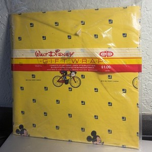 NIP Vintage Disney Mickey Mouse on Bicycle Gift Wrap Wrapping Paper  2 Sheets