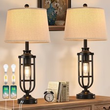 Black Table Lamps for Living Room Set of 2, 28" Farmhouse Lamps for Night Sta...
