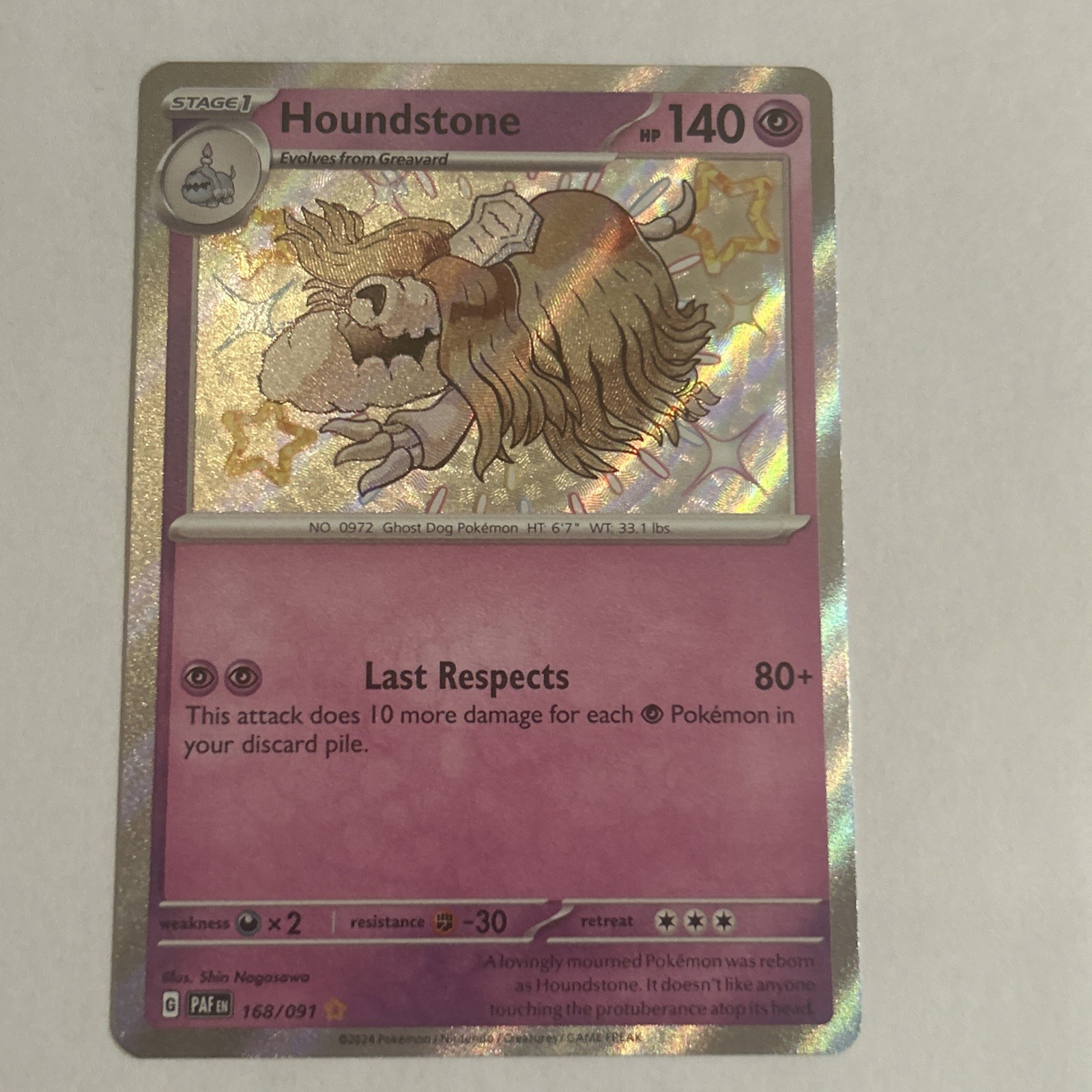 Houndstone - 168/091 SV: Paldean Fates NM Baby Shiny English Holo 6537