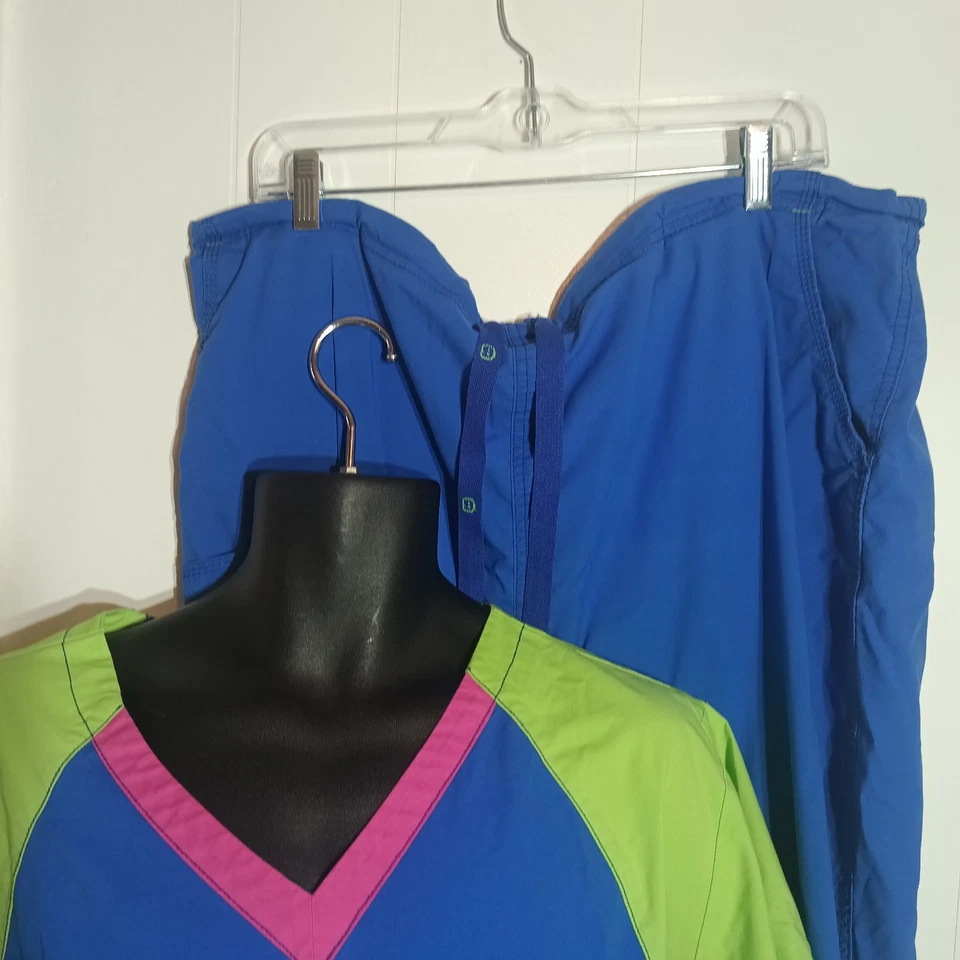 Butter Soft Scrub Neon Green Blue Pink Top And Bottoms Women's 3XL XXXL - Image 3 of 4