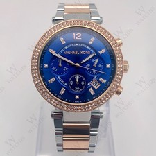 New Michael Kors MK6141 Ladies 39mm Parker Two-Tone Blue Dial Women  s Watch
