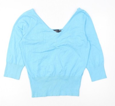 Mexx Damen Pullover blau V-Ausschnitt 3/4 Arm Baumwollmischung XL