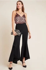 Anthropologie Zinnia Flare Pants Womens 0 Black Trousers Dressy Wide Leg Flowy