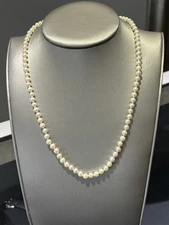 Vintage 1960’s 14K Yellow Gold Japanese Akoya Cultured Pearl Necklace-22”L-Cream