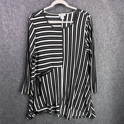 Dorman Women's Large Black White Striped Polyester Top Zipper Detail