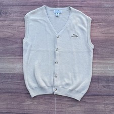 Vintage 90s Jaguar Car Logo Company Promo Cardigan Golf Beige Vest Knit Mens L