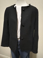 Ann Taylor Women  s Lined Tweed Blazer Frayed Edges, Black, Size 10