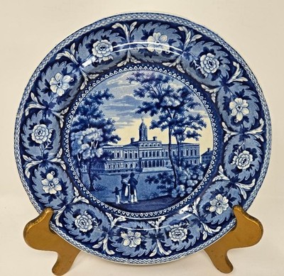 Staffordshire Blue Transferware Plate J & W Ridgway - City Hall New York 9 3/4''