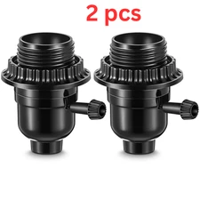 2pcs Listed E26 Light Socket, Lamp Socket Replacement with ON/Off Switch Black