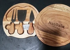 Wood Swivel Open CHEESE BOARD with Utensils Toscana Picnic Time - NetGain Tech