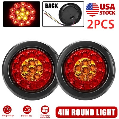 2X Red/Amber 16LED 4''IN Round Brake Stop Turn Signal Tail Lights Fit Truck EOW