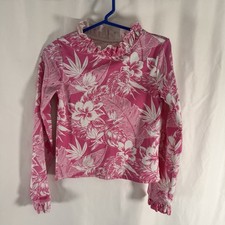 Janie Jack Swim Top Girls 6 Pink Floral Hawaiian Long Sleeve Pullover Stretch