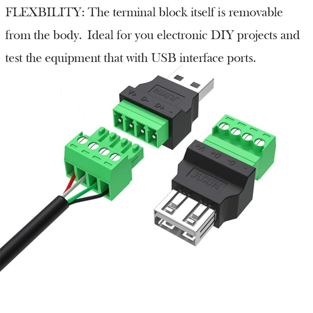 Jienk USB 2.0 Type A Female to 4 Pin Screw Terminal Block Connector, Portable...