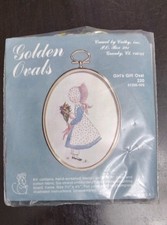 Vintage Cathy Needlecraft Golden Ovals 220 "Girl's Gift" 6" X 6" Needlepoint Kit