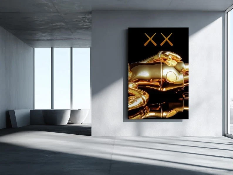 Set of 3 Gold Kaws Laying Art pieces canvas wall home decor Portrait Gallery - Image 4 of 4