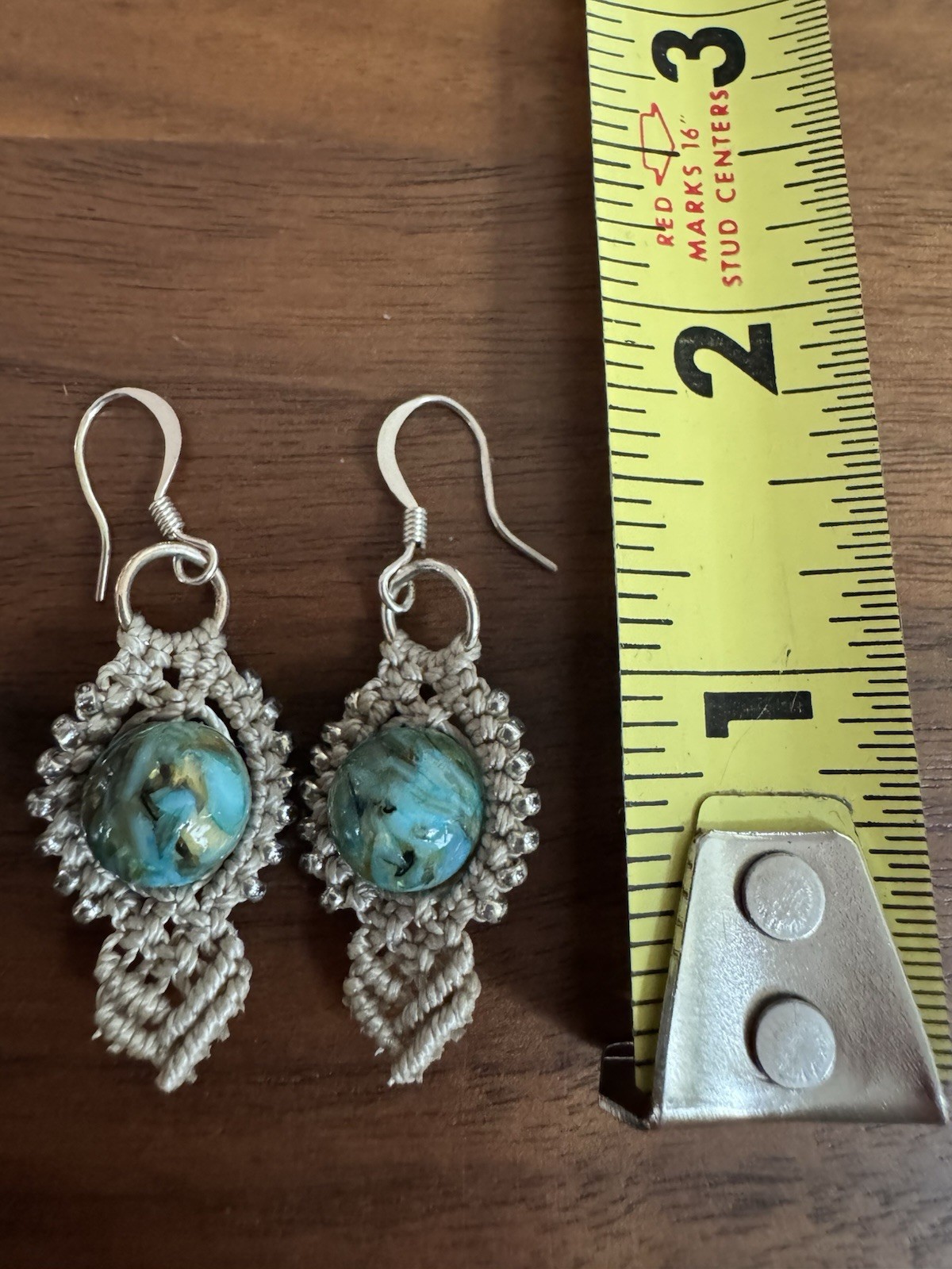 Handmade Artisan Micro Macrame Earrings Turquoise… - image 9