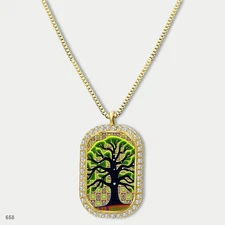 New Colorful Tree of Life Pendant Necklace Chain Printed Dog Tag Chain Gift Desi