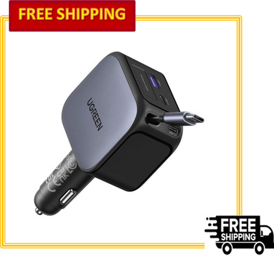 UGREEN 145W 4-Port Fast Car Charger w/ 60W Retractable Cable for Laptop & Phone