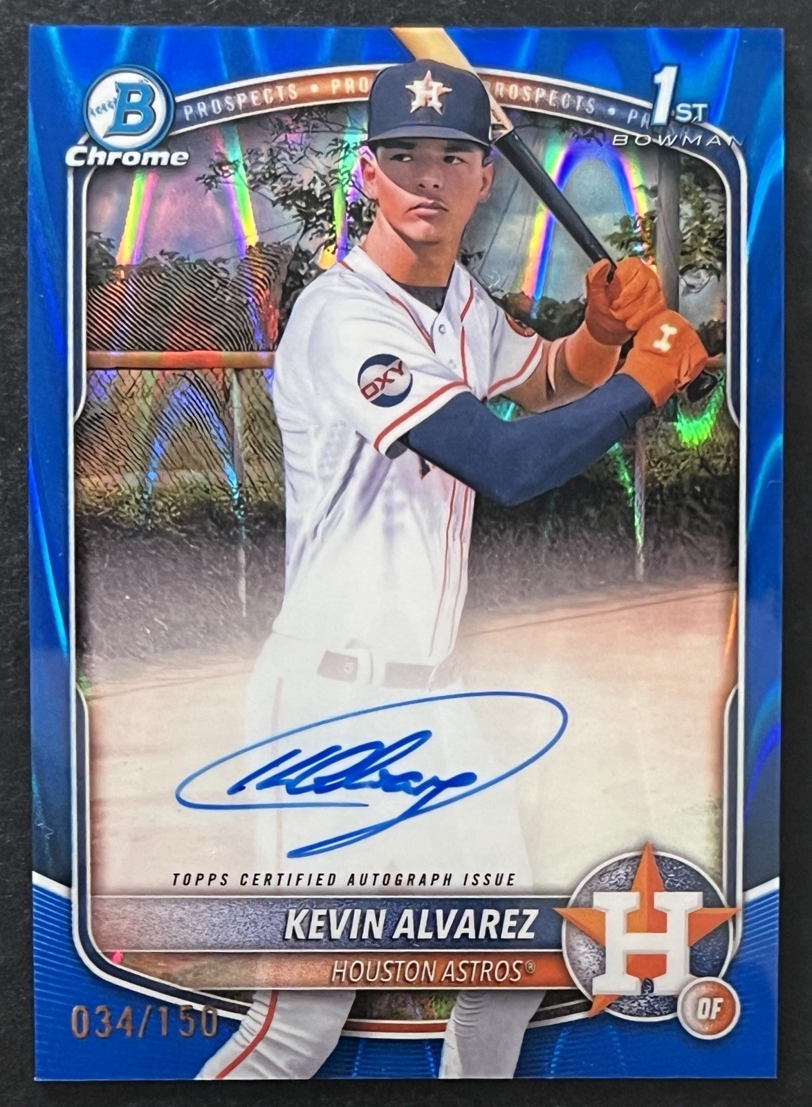 KEVIN ALVAREZ 2025 1st Bowman Chrome BLUE Raywave Refractor AUTO /150 SP Astros