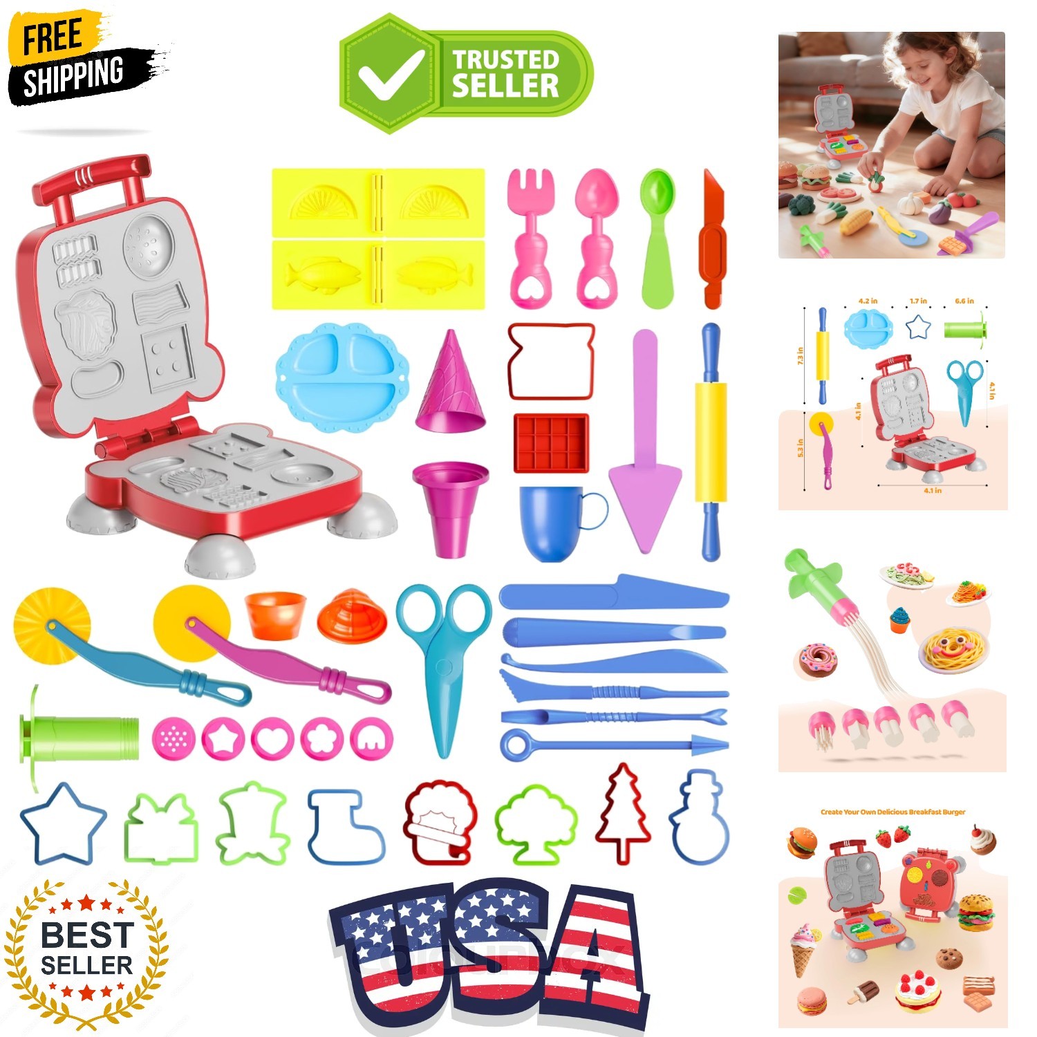 Dough Tools for Kids, 41Pcs Dough Toys Include Play Food Molds - Cupcakes, Ic...