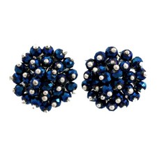Blue Pyrite Color Beaded Stud Style Earrings