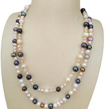 Iridescent 2 Rows Natural South Sea White Multicolor Pearl Necklace 14k Gold P