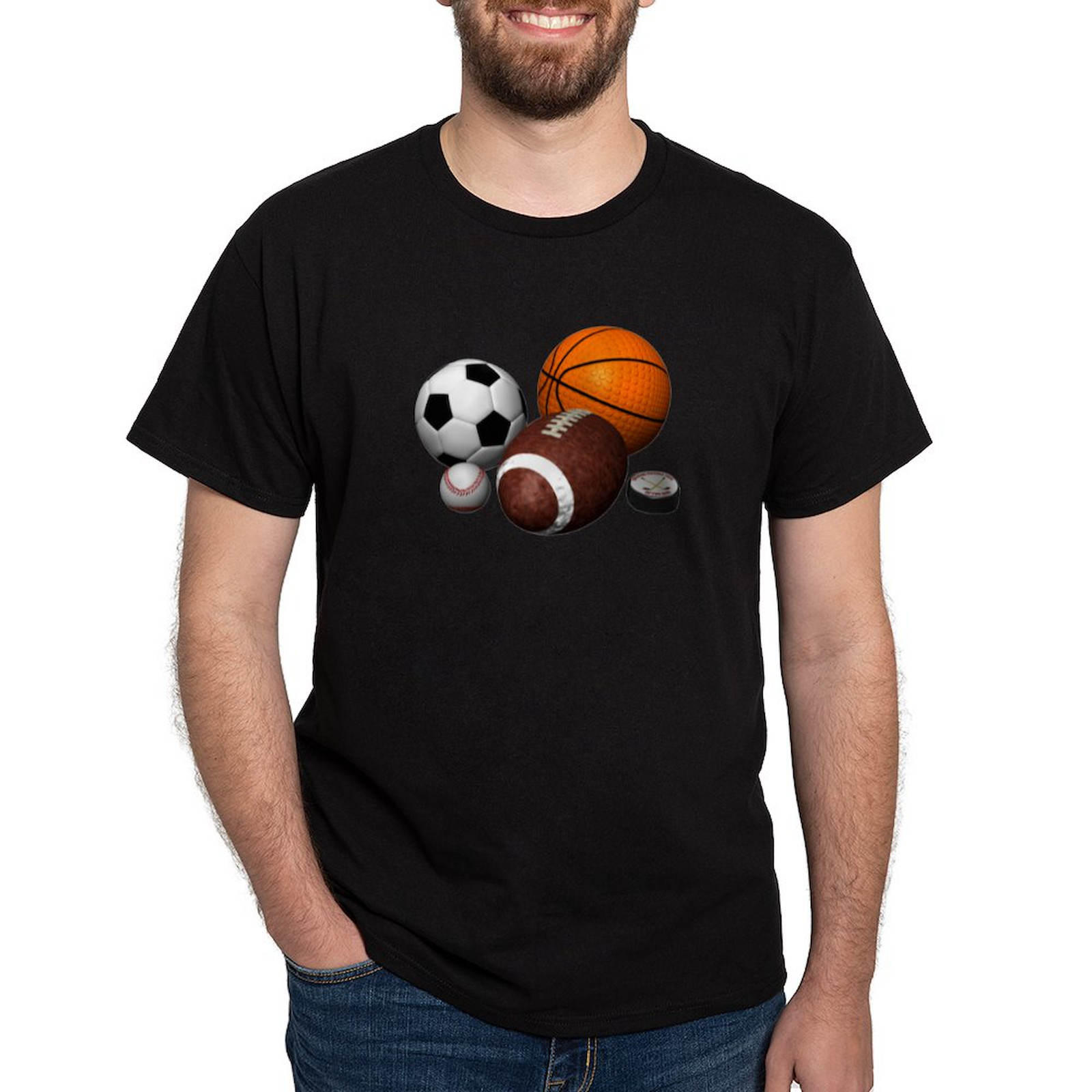 CafePress Sports Balls Dark 100% Cotton T-Shirt 272596499
