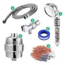 StoneStream EcoPower High Pressure Handheld Shower Head + Shower Filter + Wall A