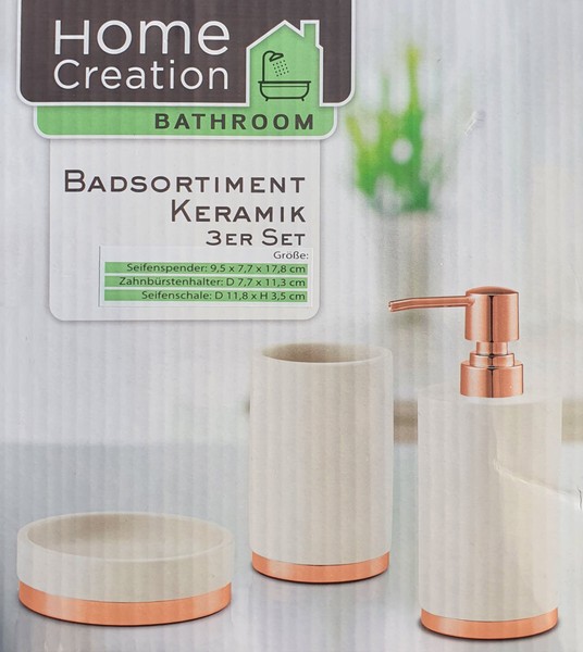 Badsortiment Keramik 3Er-Set Seifenspender ZahnbüRstenhalter Seifenschale - Weiß-image