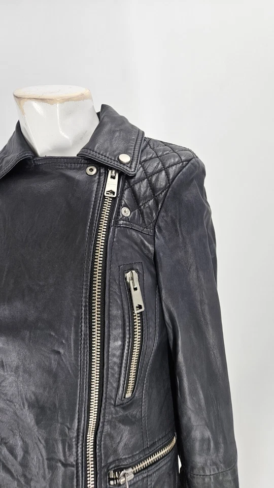 Jaqueta All Saints Feminina 0 Couro de Ovelha Preto Acolchoada Bleeker Motoqueiro - Imagem 2 de 4