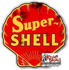 (shell #14R) 8"x8" RUSTY SUPER SHELL gasoline pump LUBSTER DECAL GAS OIL STICKER