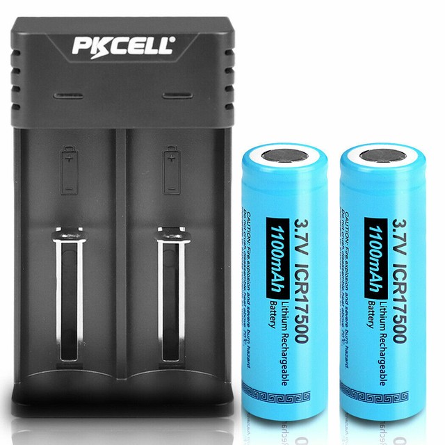 2x ICR17500 3.7V 1100mAh Lithium Rechargeable Torch Battery Flat Top