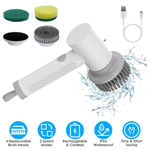 Electric Spin Scrubber Power Scrubber Cordless With 4 Replaceable Cleaning Brush