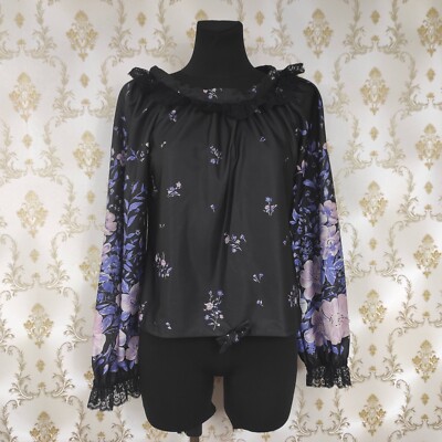 3 SUISSES FESTIVE FLORAL PATTERN RETRO LOOK BLOUSE/TOP. MADE IN FRANCE. SIZE L