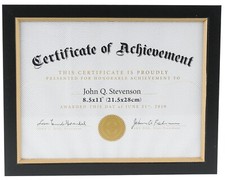 Certificate Frame- 8.5x11" - Black Finish with Gold Trim